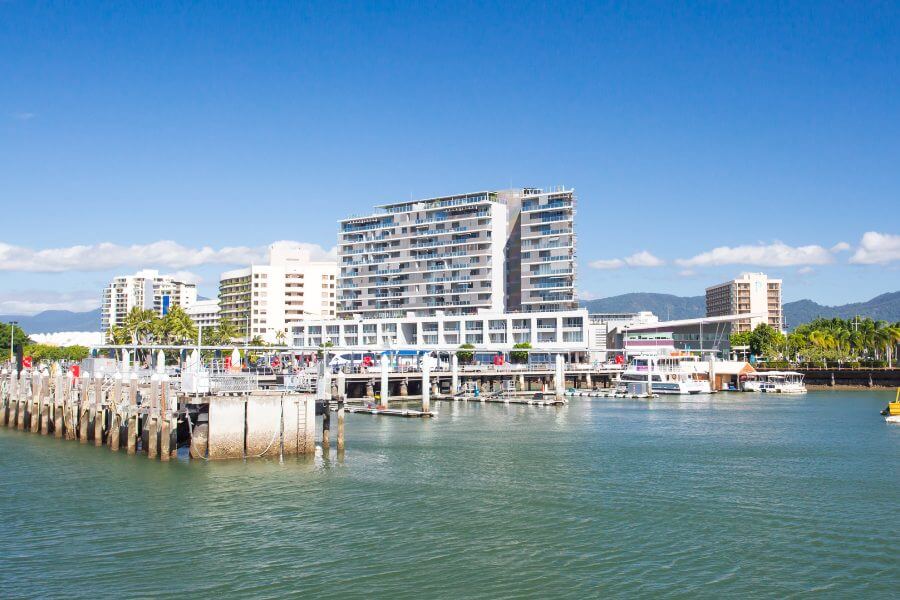 Cairns marina view with luxury resorts